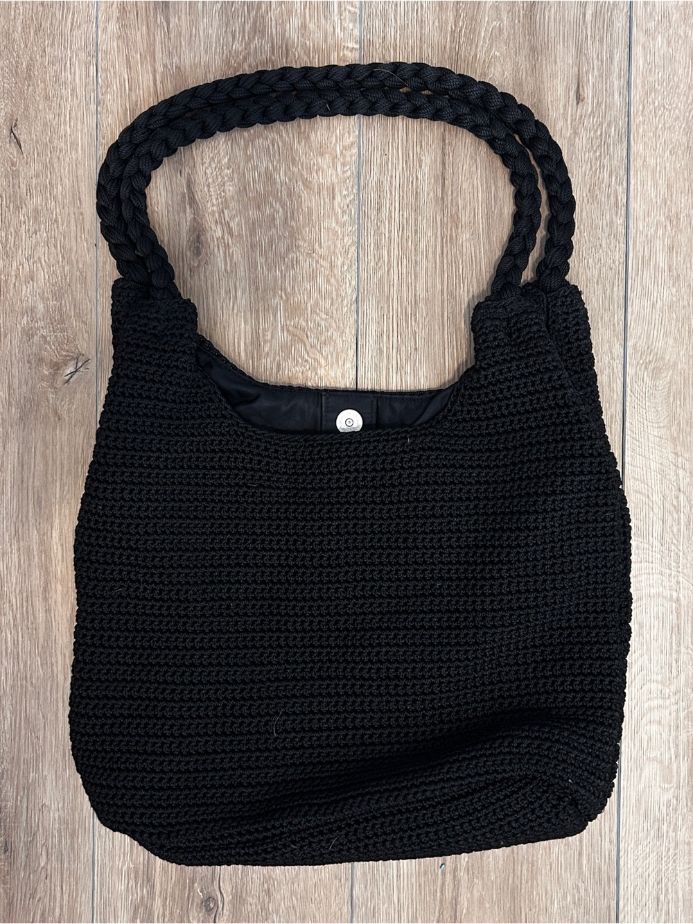 The Sak Black Crochet Shoulder Tote with Braided Straps